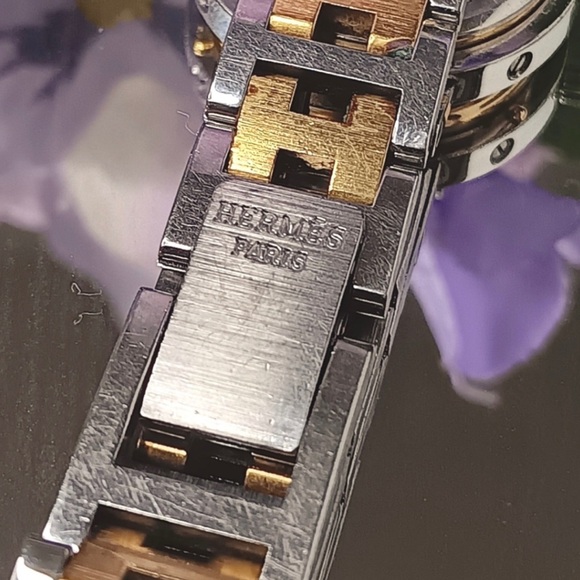 🎉SOLD🎊Hermès✨Ivory Yellow Gold Plated Stainless Steel Clipper Quartz Wristwatch - Picture 10 of 15